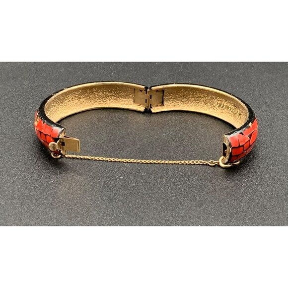 VTG Eisenberg Red Mosaic Hinged Bangle Bracelet 60s Jewelry Collectible - Picture 5 of 8